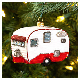 Caravane vintage décoration sapin de Noël en verre soufflé