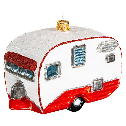 Vintage camper with Christmas tree decoration in blown glass 3
