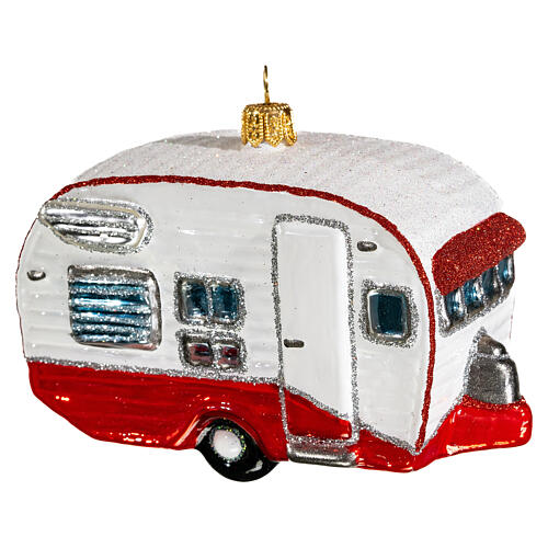 Vintage camper with Christmas tree decoration in blown glass 5