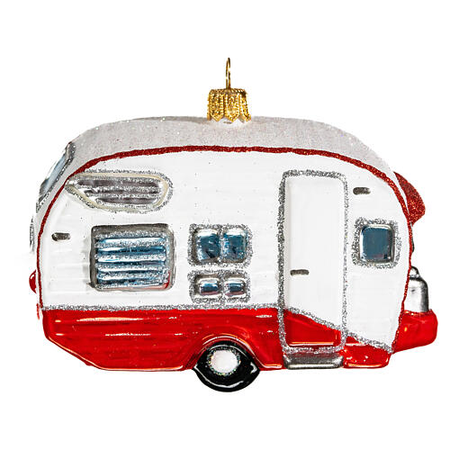 Vintage camper with Christmas tree decoration in blown glass 6