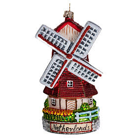 Dutch windmill blown glass Christmas tree decoration
