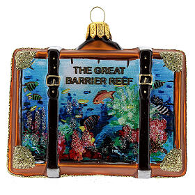 The Great Barrier Reef suitcase Christmas tree ornament blown glass