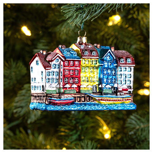 Nyhavn Copenhaga enfeite para árvore de Natal vidro soprado 2