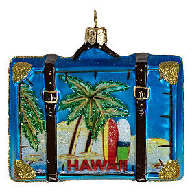 Suitcase Hawaii Christmas tree decoration in blown glass