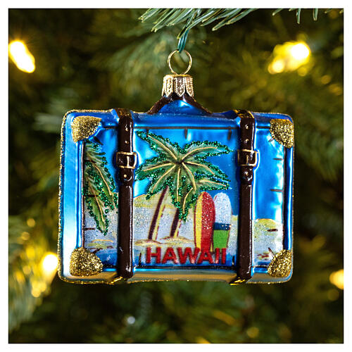 Suitcase Hawaii Christmas tree decoration in blown glass 2