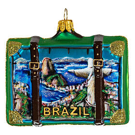 Brazil suitcase blown glass Christmas tree decoration