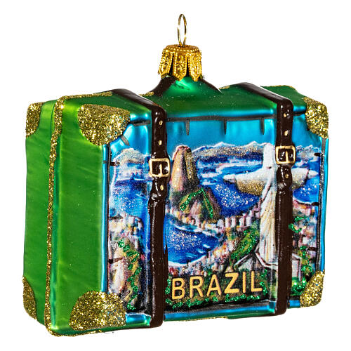 Mala Brasil enfeite para árvore de Natal vidro soprado 3