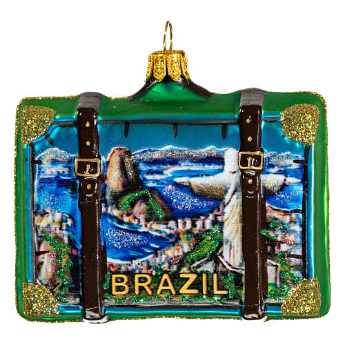 Suitcase Brazil Christmas tree decoration in blown glass 1