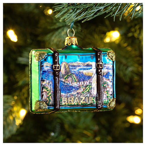 Suitcase Brazil Christmas tree decoration in blown glass 2