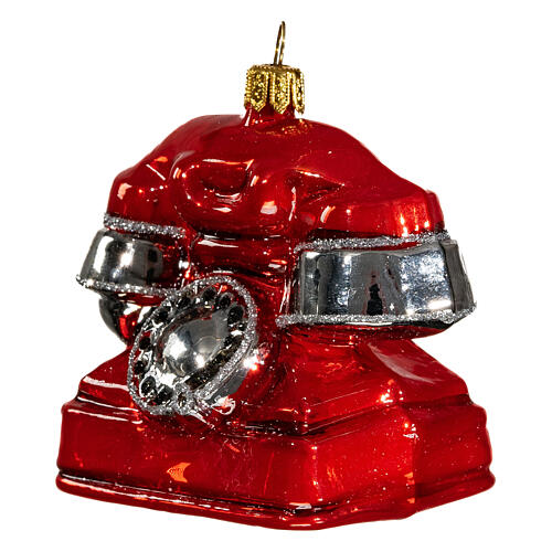 Antikes rotes Telefon, Weihnachtsbaumschmuck aus mundgeblasenem Glas 3