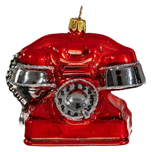Teléfono rojo de época decoración vidrio soplado árbol Navidad 1