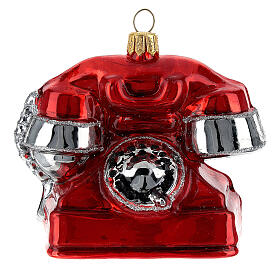 Téléphone rouge vintage ornement verre soufflé sapin Noël