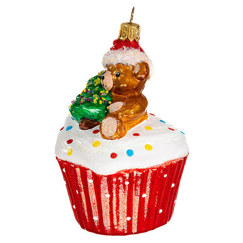 Cupcake com ursinho enfeite para árvore de Natal vidro soprado 3