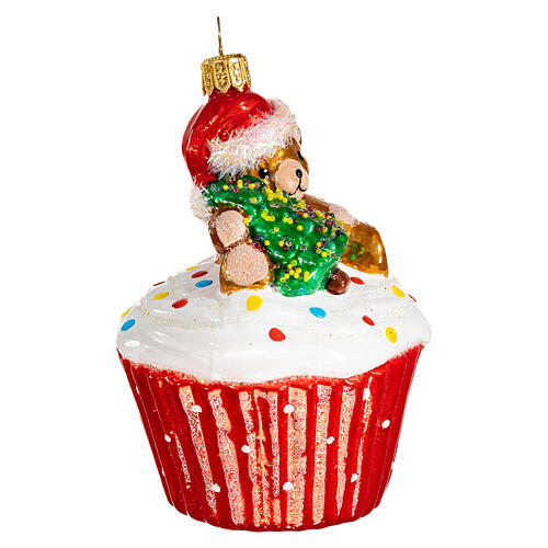 Cupcake com ursinho enfeite para árvore de Natal vidro soprado 4