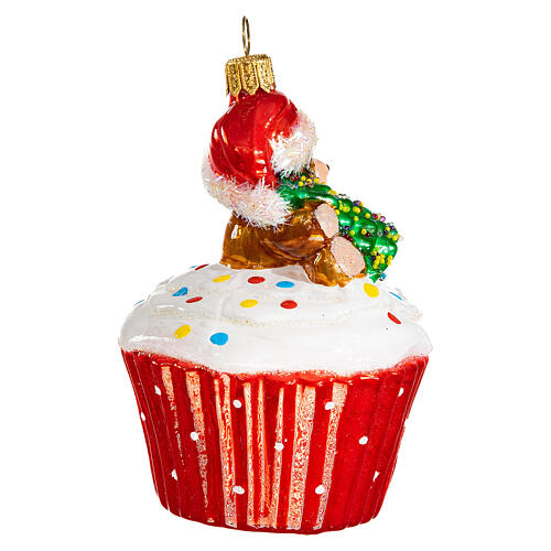 Cupcake com ursinho enfeite para árvore de Natal vidro soprado 5