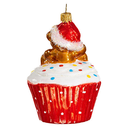 Cupcake com ursinho enfeite para árvore de Natal vidro soprado 6