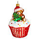 Cupcake com ursinho enfeite para árvore de Natal vidro soprado s1