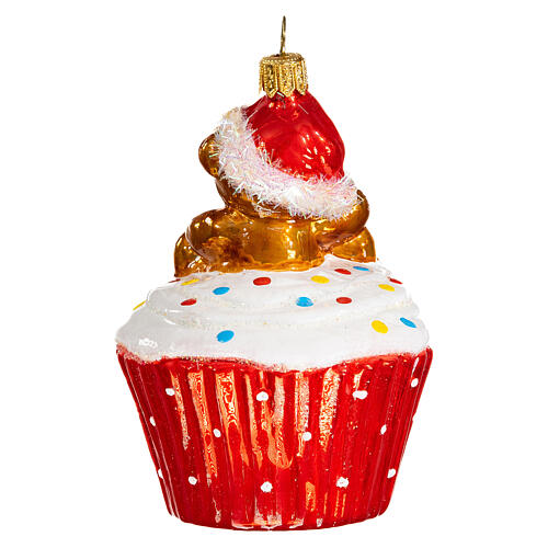 Cupcake Christmas tree decoration with bear blown glass 6