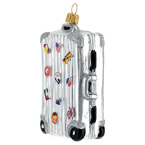 Reisekoffer mit Aufklebern, Weihnachtsbaumschmuck aus mundgeblasenem Glas 3