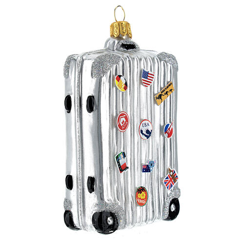 Reisekoffer mit Aufklebern, Weihnachtsbaumschmuck aus mundgeblasenem Glas 4