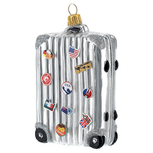 Reisekoffer mit Aufklebern, Weihnachtsbaumschmuck aus mundgeblasenem Glas 5