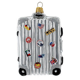 Travel suitcase blown glass Christmas tree decoration