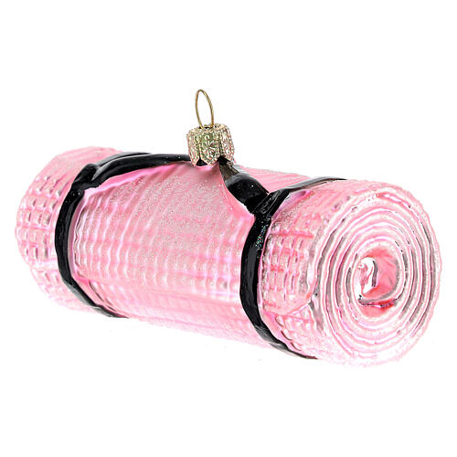 Yoga mat Christmas ornament in blown glass, pink 3
