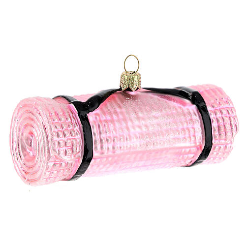 Yoga mat Christmas ornament in blown glass, pink 4