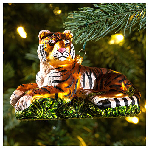 Lying tiger blown glass Christmas tree decoration 2