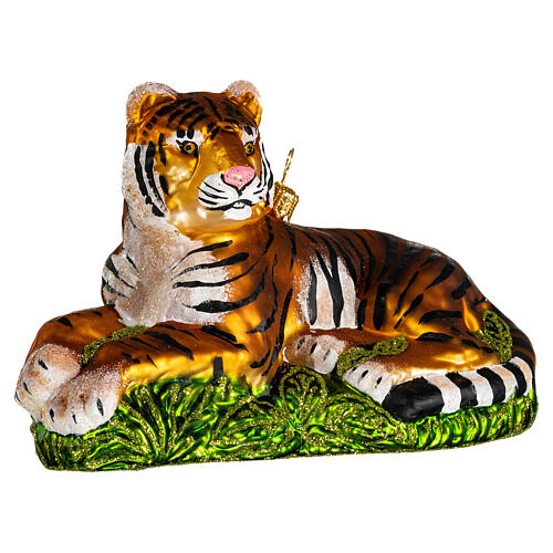 Lying tiger blown glass Christmas tree decoration 4