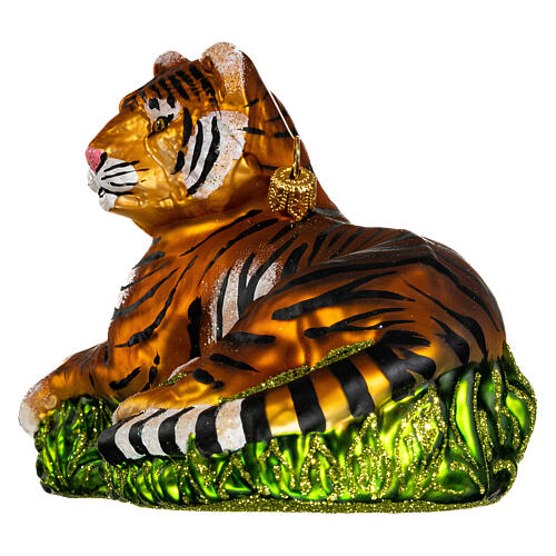 Tiger lying Christmas tree decoration in blown glass 3