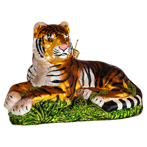 Tiger lying Christmas tree decoration in blown glass 4