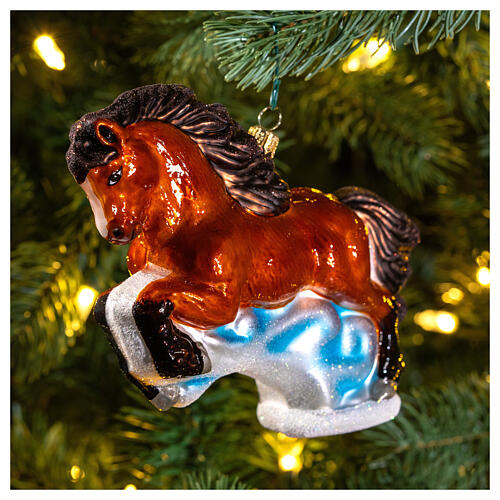 Braunes Pferd, Weihnachtsbaumschmuck aus mundgeblasenem Glas 2