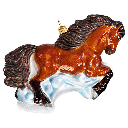 Cavalo castanho enfeite para árvore de Natal vidro soprado 1