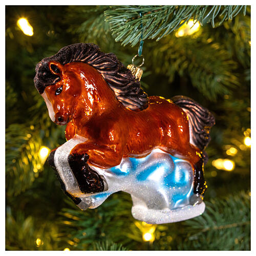 Cavalo castanho enfeite para árvore de Natal vidro soprado 2