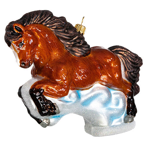 Cavalo castanho enfeite para árvore de Natal vidro soprado 3