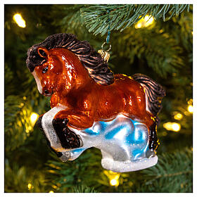 Brown horse Christmas tree ornament in blown glass