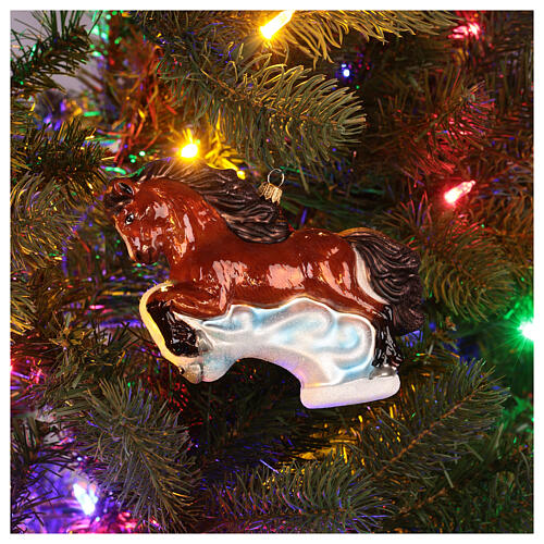 Brown horse Christmas tree ornament in blown glass 2