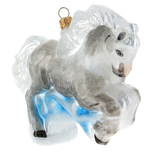 Weißes Pferd, Weihnachtsbaumschmuck aus mundgeblasenem Glas 4
