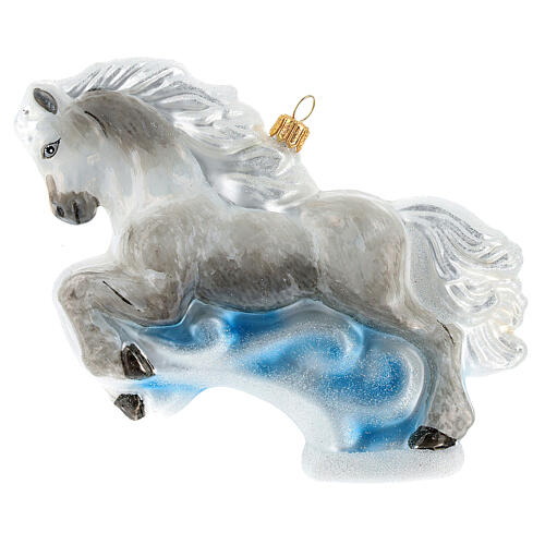 White horse Christmas tree ornament in blown glass 1