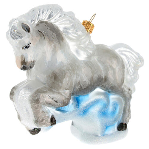 White horse Christmas tree ornament in blown glass 3