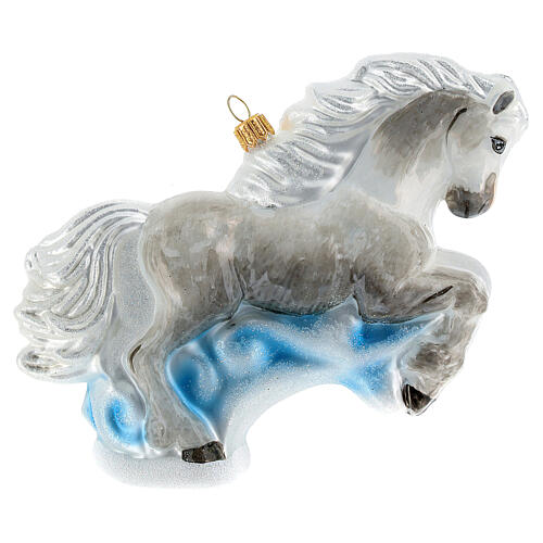 White horse Christmas tree ornament in blown glass 5