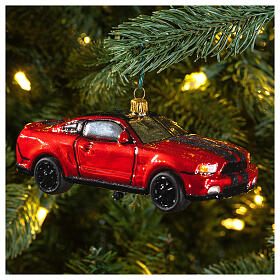 Red racing car blown glass Christmas tree decoration