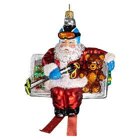 Weihnachtsmann im Ski-Lift, Weihnachtsbaumschmuck aus mundgeblasenem Glas