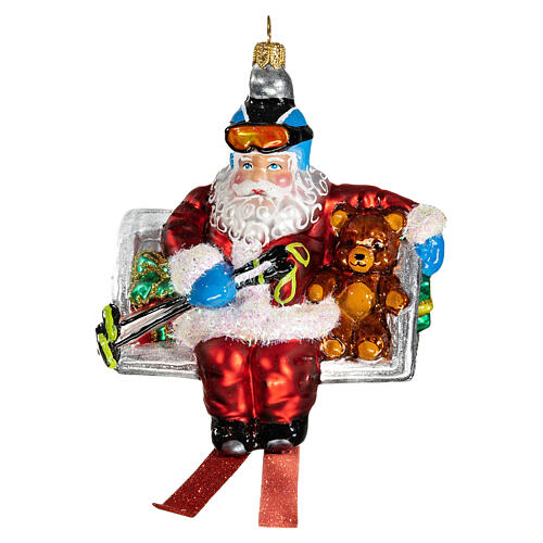 Weihnachtsmann im Ski-Lift, Weihnachtsbaumschmuck aus mundgeblasenem Glas 1