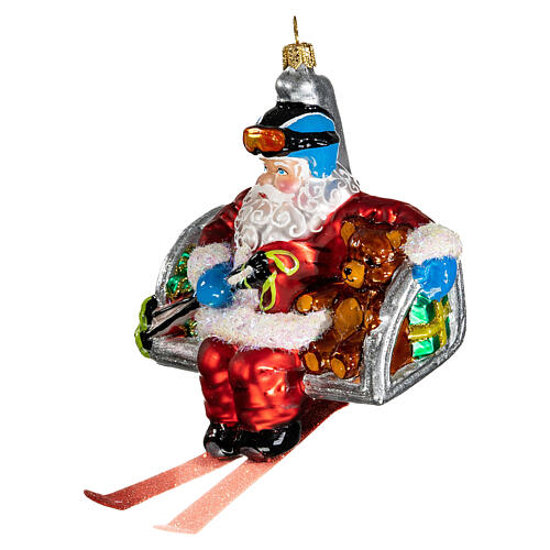 Père Noël en télésiège décoration Noël verre soufflé pour sapin 3
