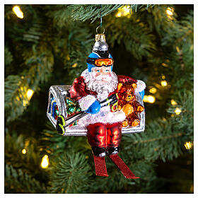 Santa Claus chair lift Christmas tree decoration in blown glass