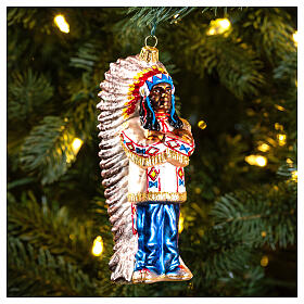 Native American chief blown glass Christmas tree decoration. 