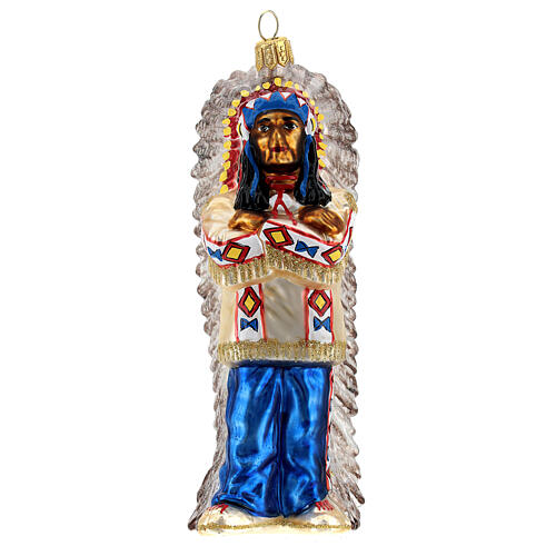 Native American chief blown glass Christmas tree decoration.  1