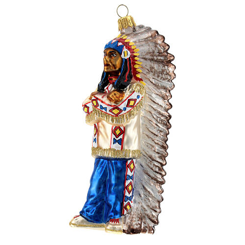 Native American chief blown glass Christmas tree decoration.  3